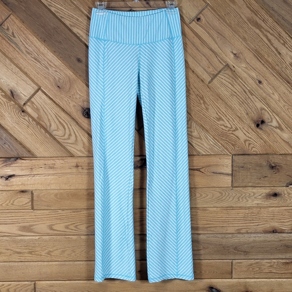 MTA Sport Yoga Pants Womens Size S Blue White Striped Bootcut Athletic Stretch